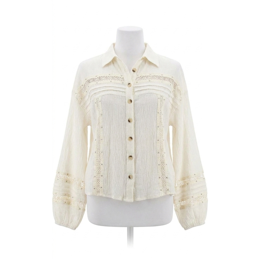 NEW FREE PEOPLE stars print button-down top in ivory